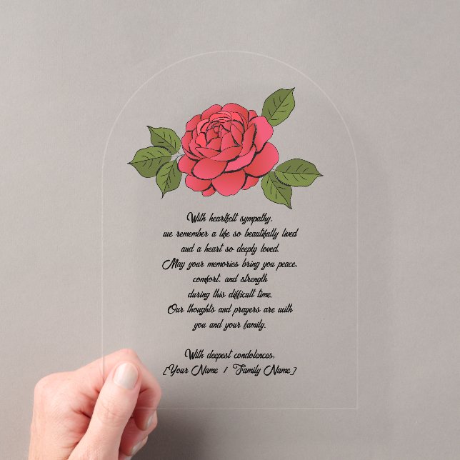 Custom Acrylic Sympathy Card with a Red Rose Acryleinladungen (Insitu (Handheld))