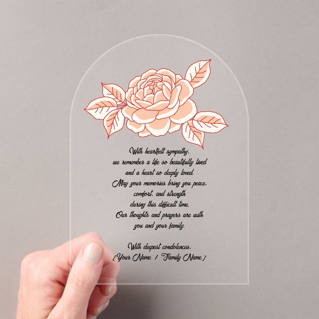 Custom Acrylic Sympathy Card with a Red Rose Acryleinladungen (Insitu (Handheld))