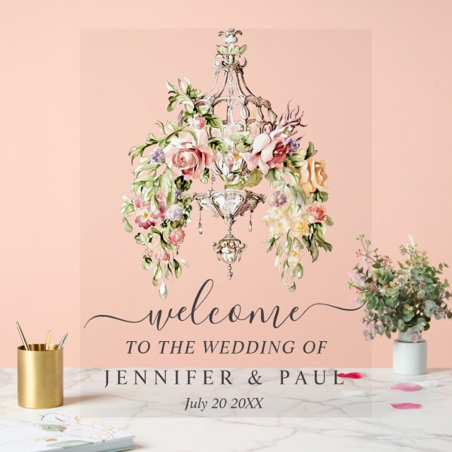 Custom Acrylic Wedding Sign mit floralen Kronleuch Acrylschild (Hochzeit)