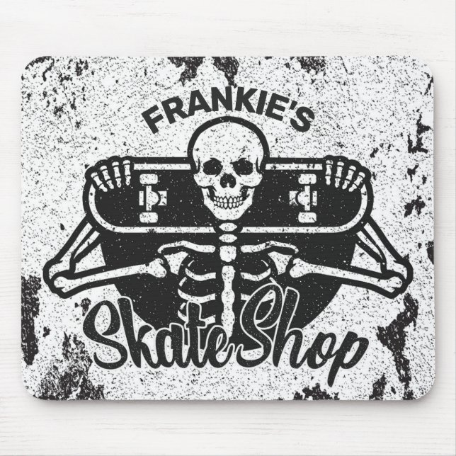 Custom ADD NAME Skull Skateboard Skate Shop Mousepad (Vorne)