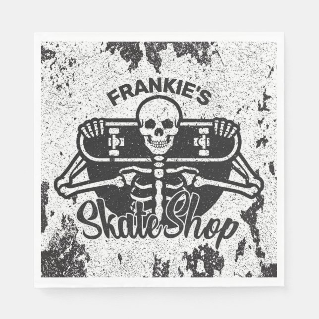 Custom ADD NAME Skull Skateboard Skate Shop Serviette (Vorderseite)