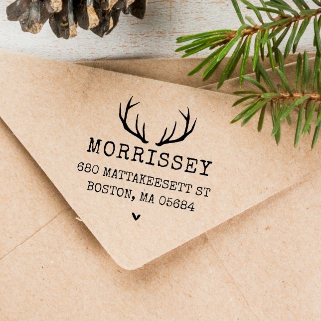 Custom Address Deer Antlers Permastempel (Custom Address Deer Antlers Self-inking Stamp)
