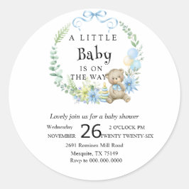 Custom Adorable Blue Teddy Bear Baby Dusche Runder Aufkleber