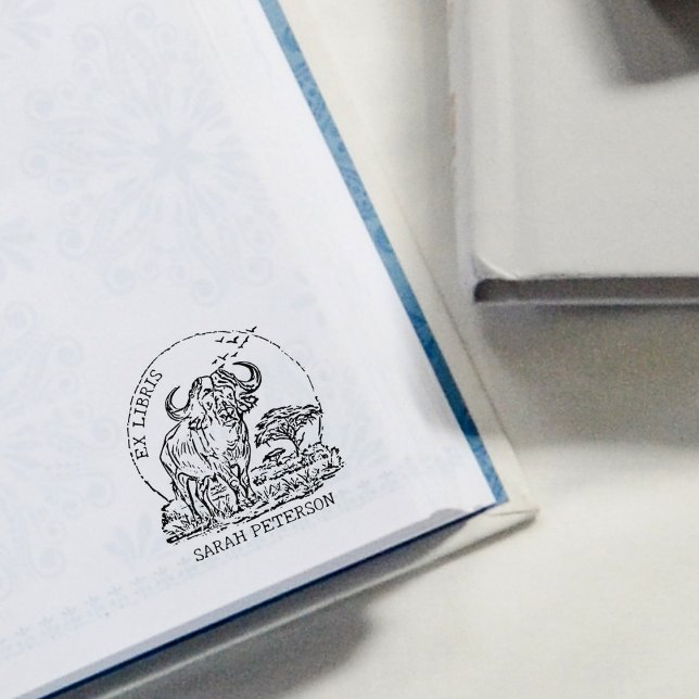 Custom African Buffalo Ex Libris Buchzeichen Gummistempel (Von Creator hochgeladen)