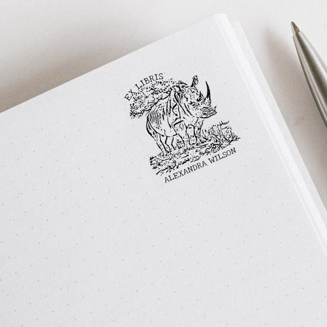 Custom African Rhinoceros Ex Libris Buchzeichen Gummistempel (Von Creator hochgeladen)