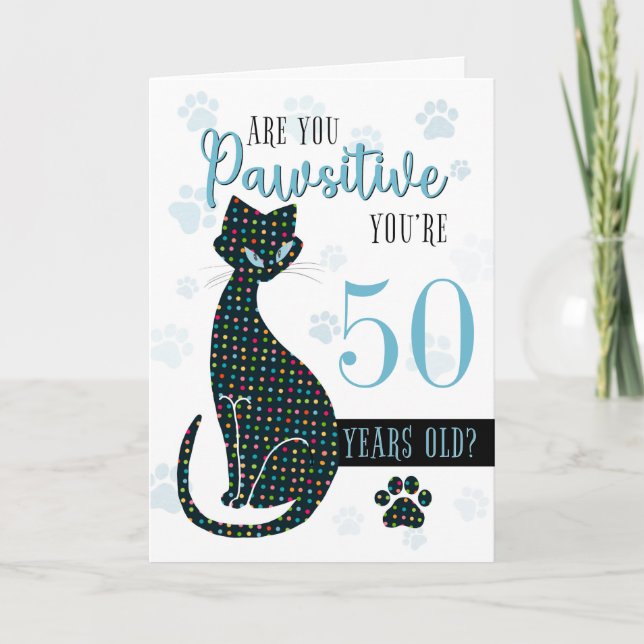 Custom Age Birthday Cat Silhouette Karte (Vorderseite)