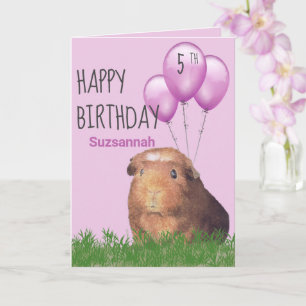 Custom Age Birthday Guinea Pig Lila Balloons Karte
