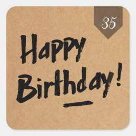 Custom AGE Birthday Label - Men rustikales Holz Quadratischer Aufkleber