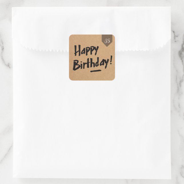 Custom AGE Birthday Label - Men rustikales Holz Quadratischer Aufkleber (Tasche)