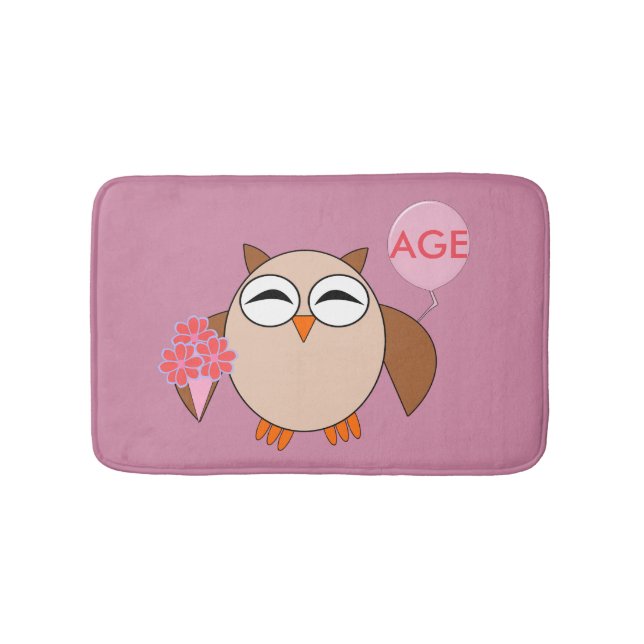 Custom Age Birthday Owl Bath Mat Badematte (Vorderseite)