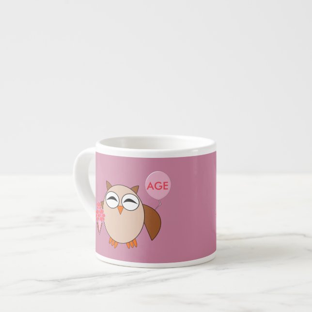 Custom Age Birthday Owl Espresso Tasse (Vorderseite Links)
