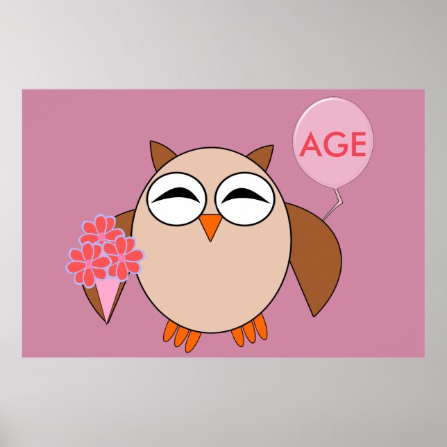 Custom Age Birthday Owl Poster (Vorne)