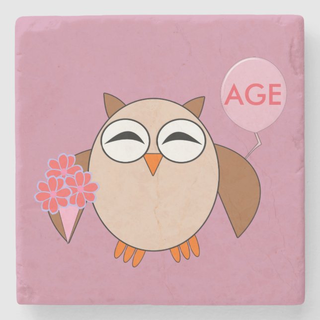 Custom Age Birthday Owl Stone Untersetzer (Vorderseite)