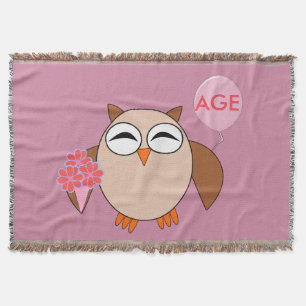 Custom Age Birthday Owl Throw Blanket Decke