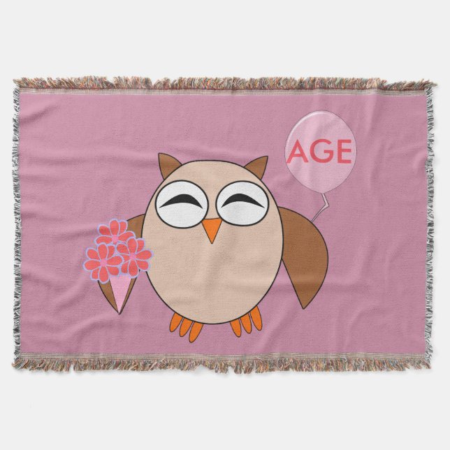Custom Age Birthday Owl Throw Blanket Decke (Vorderseite)