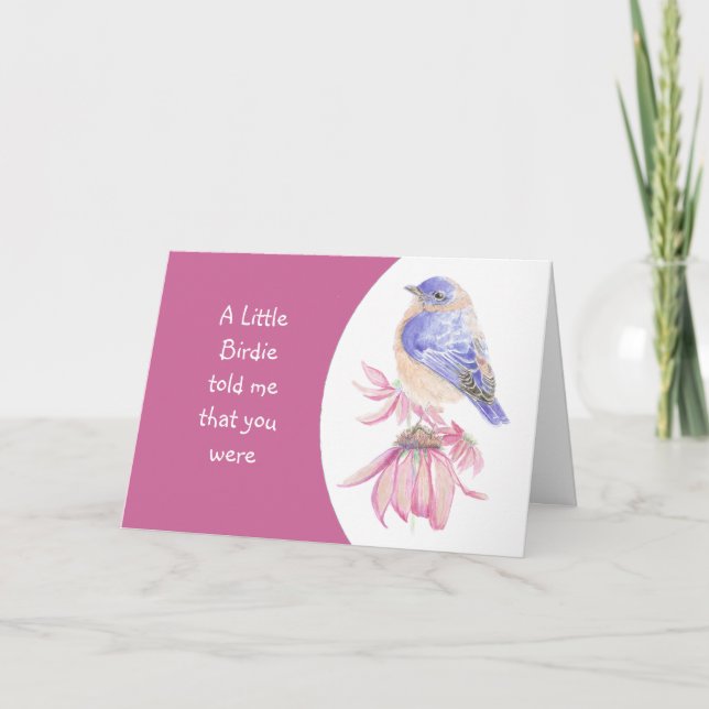 Custom Age Birthday Pink Blume und Bluebird Karte (Vorderseite)