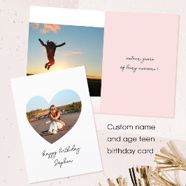 Custom Age Happy Birthday Foto Teart White Karte