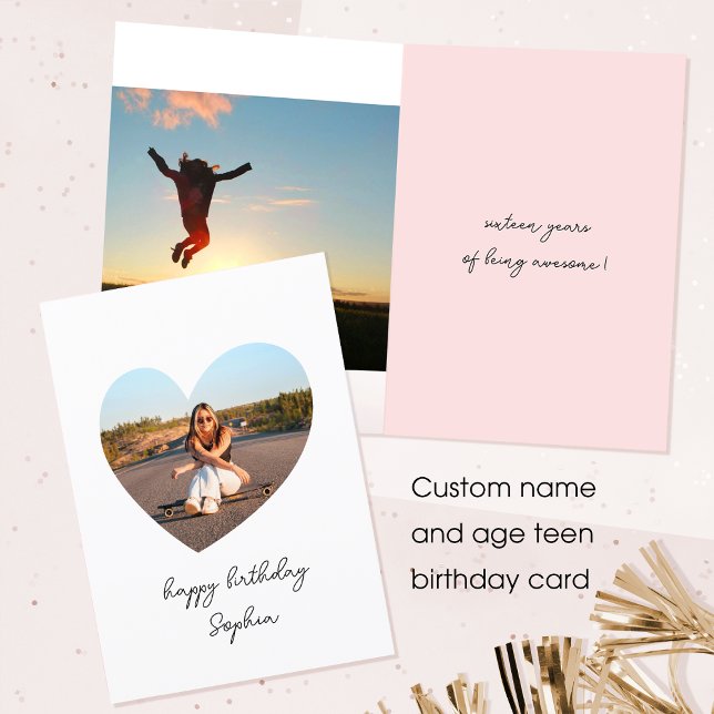 Custom Age Happy Birthday Foto Teart White Karte (Von Creator hochgeladen)