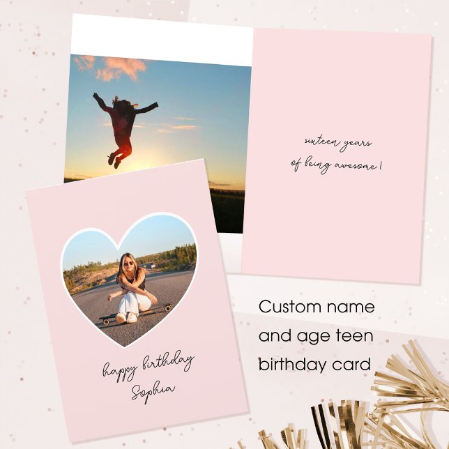 Custom Age Happy Birthday Foto Tee Teen Pink Karte (Von Creator hochgeladen)