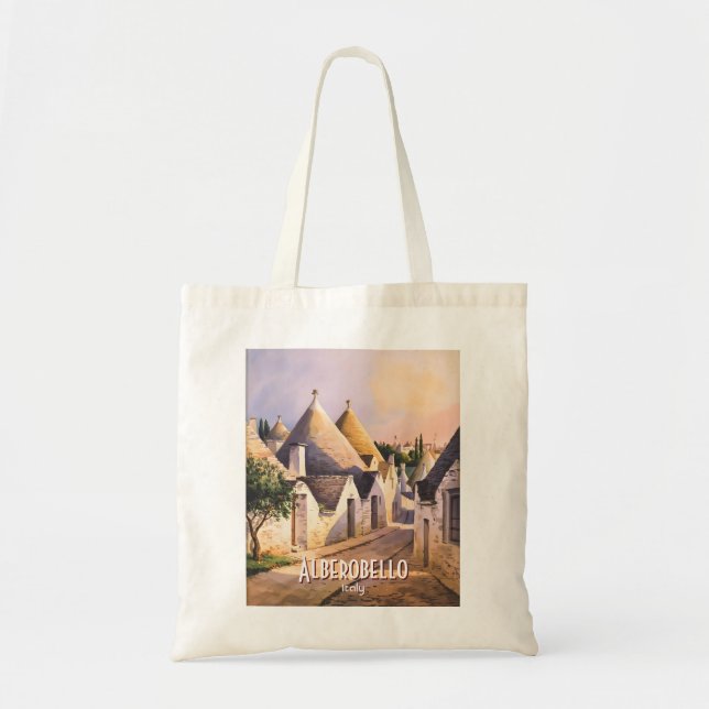 Custom Alberobello Trulli House Italy Watercolor Tragetasche (Vorne)