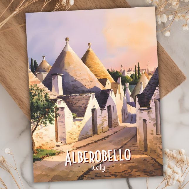 Custom Alberobello Trulli House Watercolor Travel Postkarte (Alberobello Trulli House Watercolor Postcard)