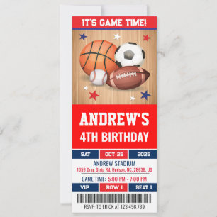 Custom All Star Sports Ticket Geburtstag Einladung