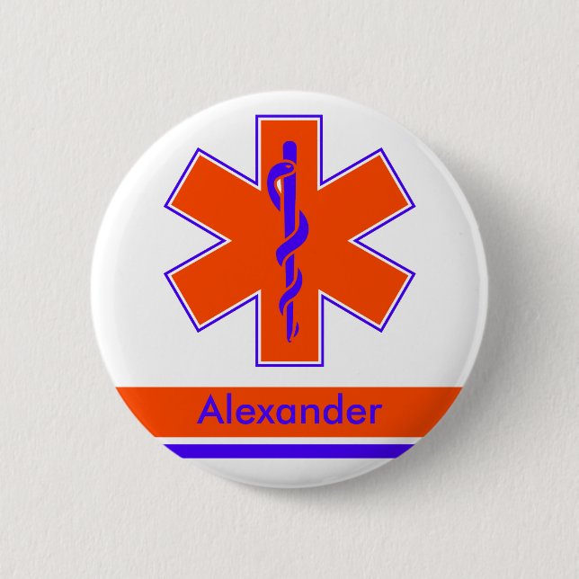 Custom Ambulance Orange und Blue Star of Life Button (Vorderseite)