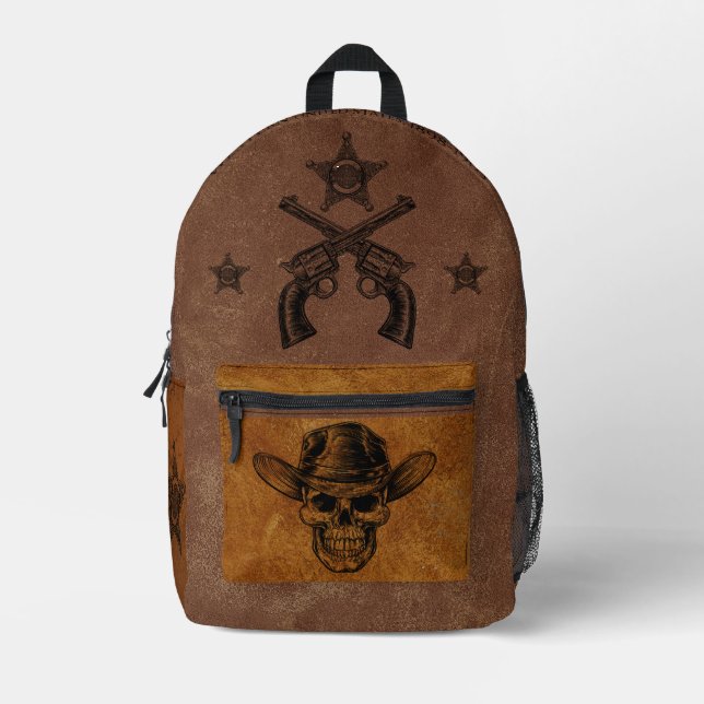 Custom Amercan Cowboy Western USA 1898 Skull Bedruckter Rucksack (Vorderseite)