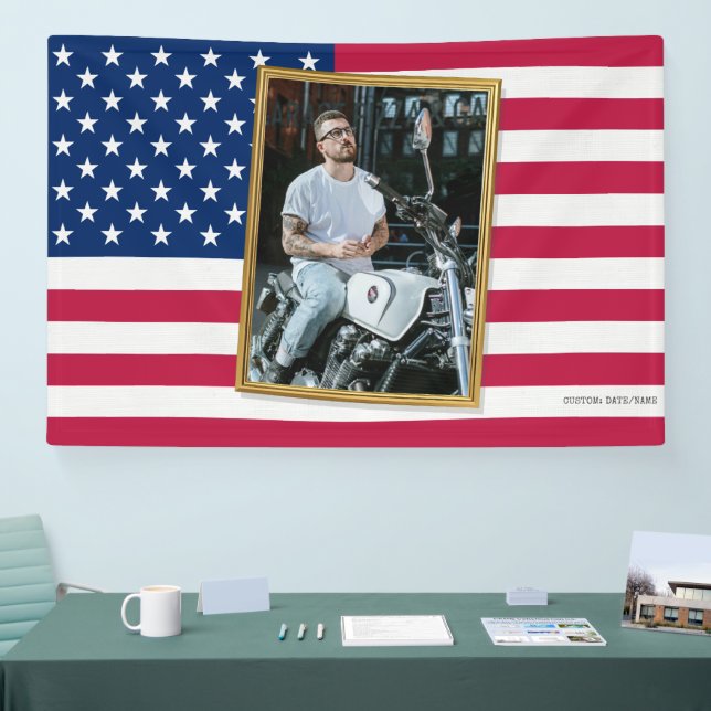 Custom American Flag with Your Photo, Dorm Decor Banner (Messe)