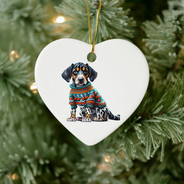 Custom American Leopard Hound in Christmas Sweater Keramik Ornament (Baum)