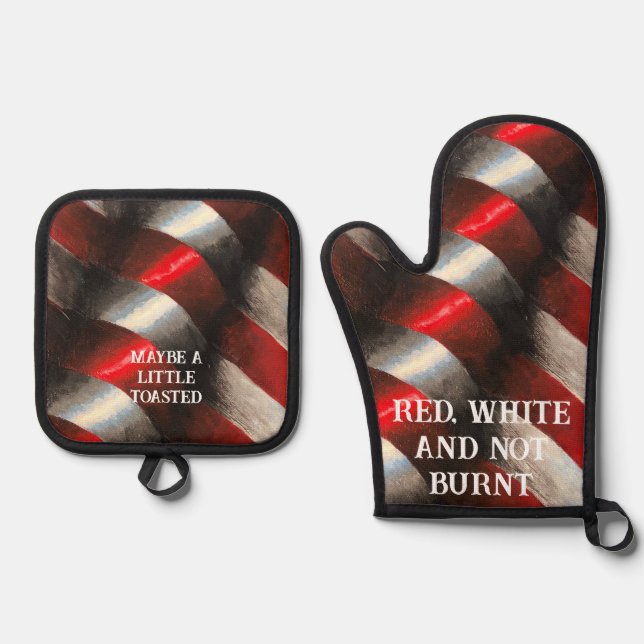 Custom American Red & White Ofenhandschuh & Topflappen-Set (Vorderseite)