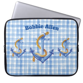 Custom Anchor and Rope Blue Gingham Laptopschutzhülle