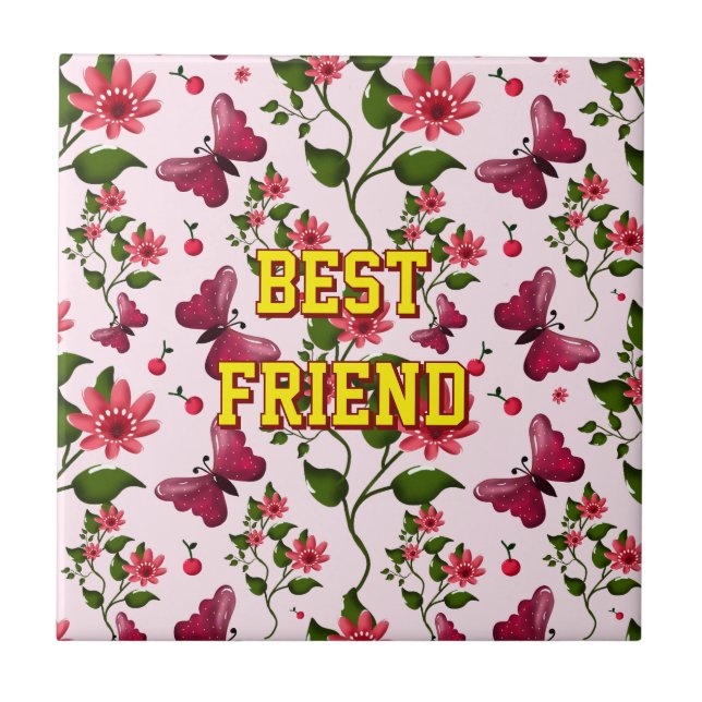 Custom and personalized floral Butterfly pattern  Fliese (Vorderseite)