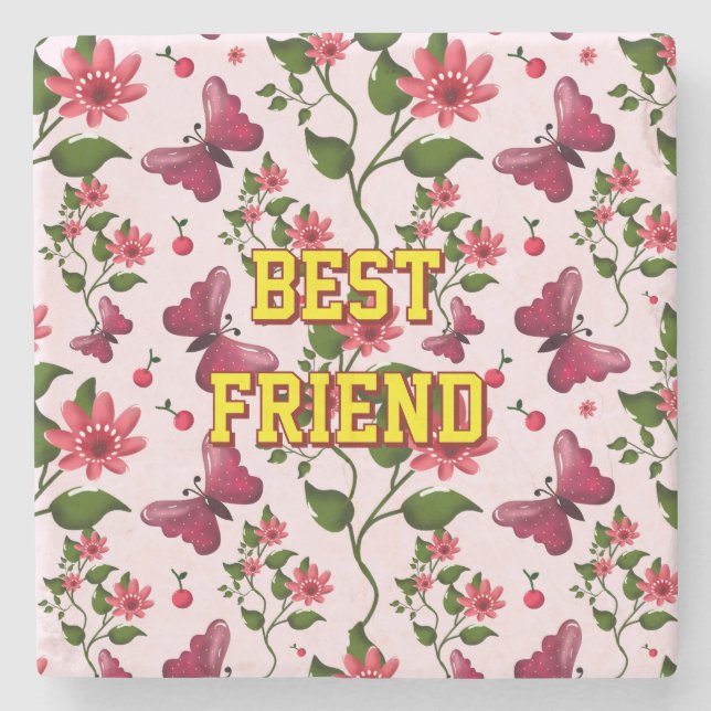 Custom and personalized floral Butterfly pattern  Steinuntersetzer (Vorderseite)