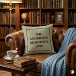 Custom Anderson Residence 2026 Established Year Pe Kissen<br><div class="desc">Add a touch of personalized elegance to your home or celebrate a new chapter with this beautifully designed Custom Anderson Residence 2026 Established Year Personalized Throw Pillow. This square pillow features a timeless, minimalist design with a clean blue square border enclosing your custom text. Printed on a textured, taupe linen-burlap...</div>