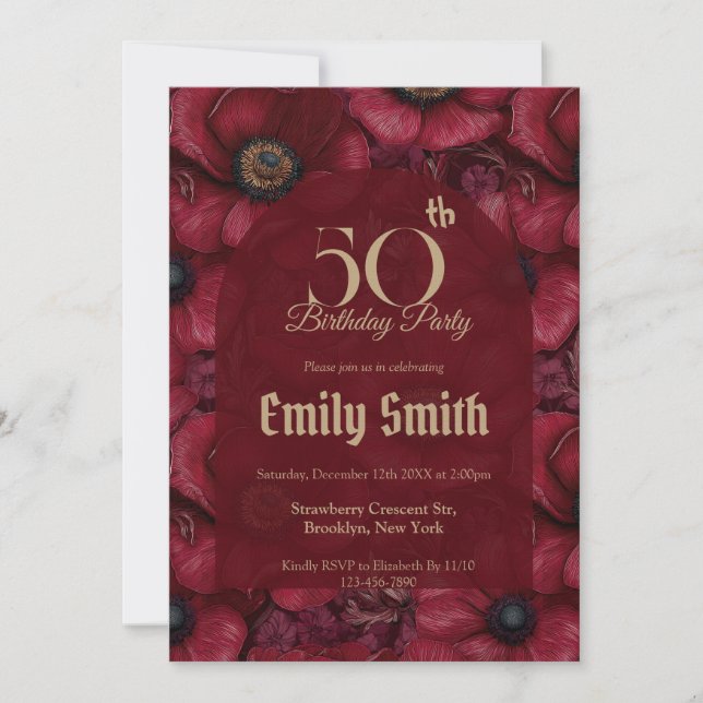 Custom Anemones Petal Daughter’S Birthday Einladung (Vorderseite)