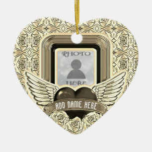Custom Angel Wings and Heart Memorial Keramik Ornament