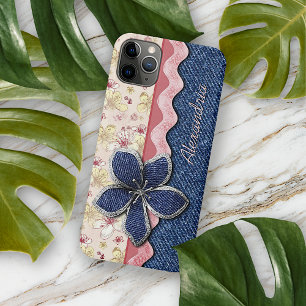 Custom Angesagt Denim Jeans Niedlich Pastell Blume iPhone 11 Pro Max Hülle