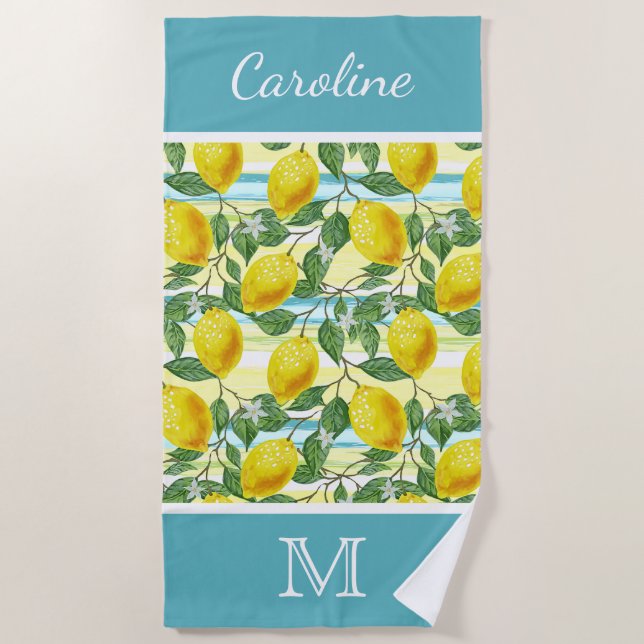 Custom Angesagt Tropical Summer Lemons Fruchtmuste Strandtuch (Vorderseite)