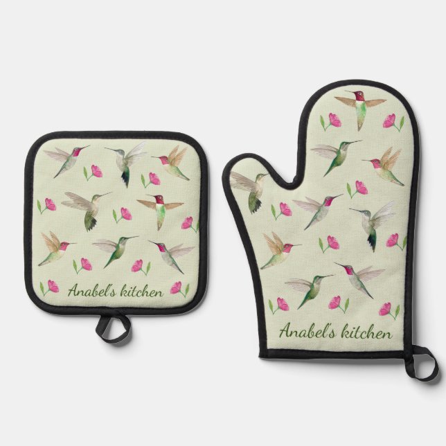 Custom Anna's Hummingbirds Ofenhandschuh & Topflappen-Set (Vorderseite)