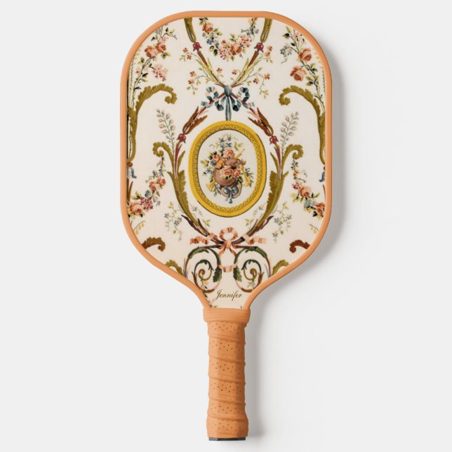 Custom Antique French Rokoko Floral Elegante Creme Pickleball Schläger (Vorderseite)