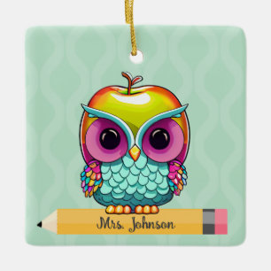 Custom Apple Owl Teacher Name Weihnachtsschmuck