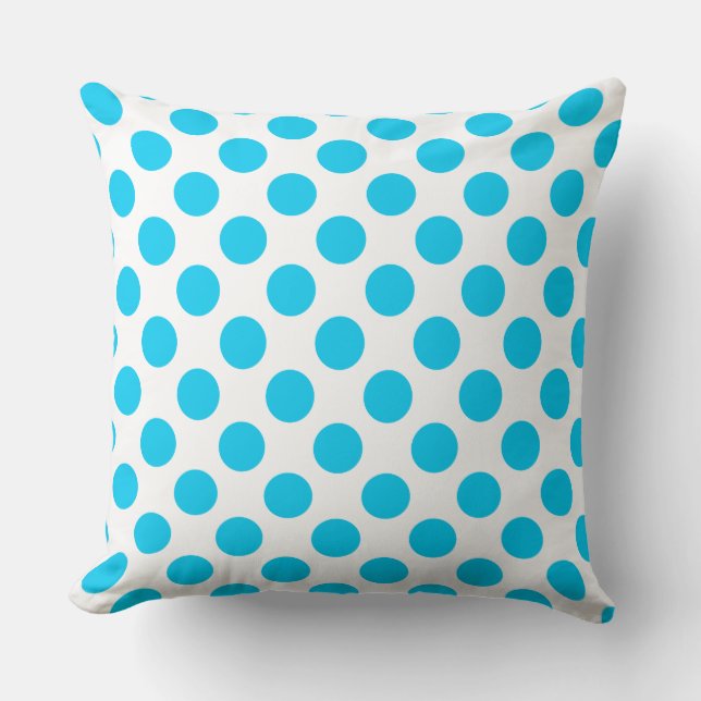 Custom Aqua Blue Polka Dot Throw Kissen (Vorderseite)