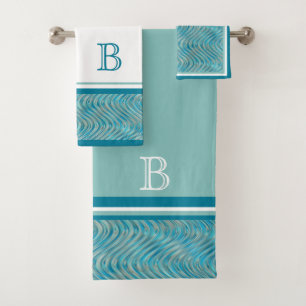 Custom Aqua Turquoise Blue Taupe Lines Art Collect Badhandtuch Set
