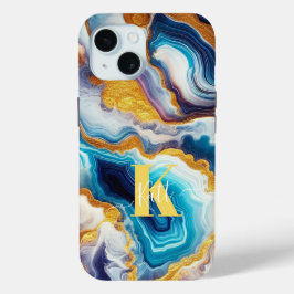 Custom Aquamarin Aqua Golden Agate Monogram Case-Mate iPhone Hülle