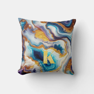 Custom Aquamarin Aqua Golden Agate Monogram Kissen