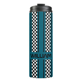 Custom Aquamarin Blue Black Race Sport Strip Thermosbecher