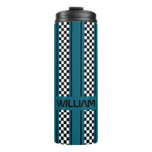 Custom Aquamarin Blue Black Race Sport Strip Thermosbecher