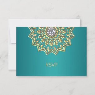 Custom Aquamarin Blue Gold Indian Mandala UAWG Wed RSVP Karte