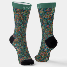 Custom Aquamarin Blue Green Paisley Pattern Socken
